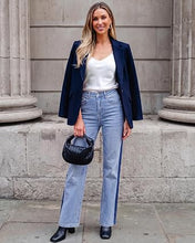 luvamia FleXclusive Straight Leg Jeans for Women High Waisted Tuxedo Stripe Denim Pants 29" Inseam, Stretchy Jean Pants, Tuxedo Stripe On The Side, Relaxed Fit Jeans With Design, 90s Style, Concert Outfits Women