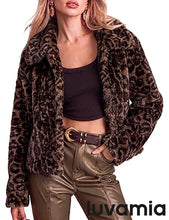 luvamia Women's Leopard Print Faux Fur Jackets Fluffy Furry Winter Coats Cheetah Animal Print Jackets, Oversized, Lapel, Snap Button, Inner Lining, Furry Winter Coats with Pockets, Western Outfits