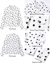 luvamia Jean Jacket Women Polka Dot Fall Stretch Denim Jacket With Pockets Classic Trucker Silhouette, Slightly Cropped Fit, Chest Flap Pockets, Button Front, Country Concert, Fall Outfits for Women