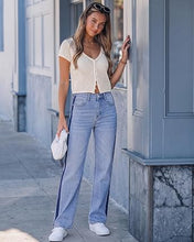 luvamia FleXclusive Straight Leg Jeans for Women High Waisted Tuxedo Stripe Denim Pants 29" Inseam, Stretchy Jean Pants, Tuxedo Stripe On The Side, Relaxed Fit Jeans With Design, 90s Style, Concert Outfits Women