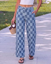 luvamia Checkered Pants Women High Rise Cinch-Waist Stretchy Wide Leg Jeans Adjustable Waist, Patterned Pants for Women, Baggy Jeans Y2K, Checkerboard Print, Alternative Clothes