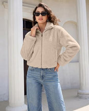 luvamia Faux Fur Jackets for Women Fall Cropped Coat Fuzzy Winter Outerwear Zip Up Front, Modern Retro Style, Lapel Collar, Drop Shoulder, Long Sleeve, Autumn Layering, City Chic Outerwear, Wide Collar