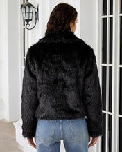 luvamia Faux Fur Jackets for Women Shaggy Crop Coats Fall Winter Outerwear Hook Closure, Long Sleeve, Lapel Collar, Date Night Outfit, Drop Shoulder, Clean Front Design, Long Pile Texture, Solid Color