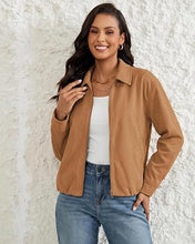 luvamia Faux Suede Jackets for Women Oversized Fall Coats Cropped Outerwear Zip Up, Long Sleeve, Slash Pockets, Modern Western Boho, Lapel Collar, Oversized Bomber Jacket, Drop Shoulder, Gathered Hem