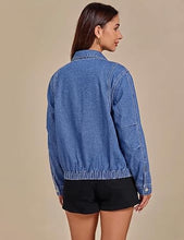 luvamia Jean Jacket Women Funnel Neck Zip Up Oversized Casual Denim Jackets Long Sleeve Short Jackets for Women, Elastic Hem Detail, Side Slant Pockets, Drop Shoulder, No Stretch, Western Fall Outfits