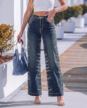 luvamia FleXclusive Wide Leg Rhinestone Jeans for Women High Waist Stretchy Denim Pants Sparkly Bling Jeans, Rhinestone Embellished, Baggy Straight Leg, 29.5" Inch Inseam, Trendy, Party, Night Out, Concert Outfits