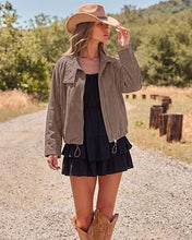 luvamia Faux Suede Jackets Women Oversized Cropped Funnel Neck Zip Up Coats Soft Faux Suede, Stand Collar, Loose Fit, Front Zipper, Modern Bomber Silhouette & Adjustable Hem, Fall Essential Outerwear