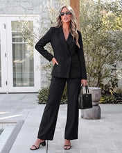 luvamia Pants Suits Women 2 Piece Double Breasted Business Casual Outfits Classic Notch Lapel, Wide Leg Pants, Structured Shoulders, Professional Dressy Pantsuit Set, Office Chic, 2026 Fall Fashion