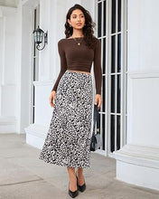 luvamia Women Satin Skirt Leopard Print Maxi Long Stretchy Elastic Skirts Cheetah Animal Print, Bias Cut Skirt, A-Line, High Waisted, Flowy Long Slip Skirts, Elastic Waistband, Fall Outfits for Women
