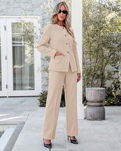 luvamia Pants Suits for Women Dressy 2 Piece Sets Business Casual Outfits Long Sleeve Collarless Blazers, Elastic Waist Wide Leg Pants, Adjustable Back Buckle‌, Professional Work Office Pantsuits