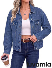 luvamia Jean Jacket Women Button Down Long Sleeve Oversized Denim Jackets Casual Jackets for Women Trendy, 2 Functional Side Pockets, No Stretch, Western Fall Outfits, Country Concert Outfits