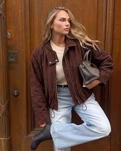 luvamia Faux Suede Jackets Women Oversized Cropped Funnel Neck Zip Up Coats Soft Faux Suede, Stand Collar, Loose Fit, Front Zipper, Modern Bomber Silhouette & Adjustable Hem, Fall Essential Outerwear