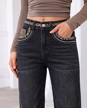 luvamia FleXcLusive Wide Leg Jeans for Women High Waisted Leopard Patchwork Denim Pants Stretchy, Baggy Straight Leg, 29.5" Inseam, Leopard Trimmed Waist & Front Pockets, Cheetah Print Back Pockets, Western Outfit