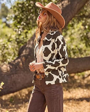 luvamia Faux Suede Cow Print Fall Jackets For Women Cropped Jacket Shacket Faux Leather, Full Lining, Button Down Shackets For Women With Pockets, Oversized Fall Outerwear, Cowgirl Outfits For Women