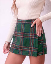luvamia Plaid Skorts for Woman High Waist Mini Wrap Skort Skirt with Shorts Faux Wrap, Side Zipper, Elastic Waist Back, Trendy Plaid Pattern, Fall Skirts With Shorts Underneath, Asymmetrical Design