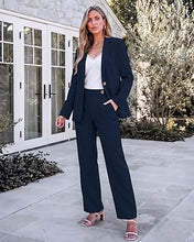 luvamia Pant Suits for Women Dressy 2 Piece Sets Business Casual Pants Set Single Button Blazers, Notch Collar, High Waisted Pants, 29" Inseam, Adjustable Dual Button Waistband, Elegant Office Outfits