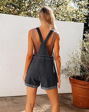 LUVAMIA Women's Denim Jumpsuit Overall Adjustable Sleeveless Stretch Short Romper Jean.