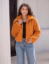 luvamia Faux Fur Jackets for Women Fall Cropped Coat Fuzzy Winter Outerwear Zip Up Front, Modern Retro Style, Lapel Collar, Drop Shoulder, Long Sleeve, Autumn Layering, City Chic Outerwear, Wide Collar