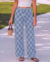 luvamia Checkered Pants Women High Rise Cinch-Waist Stretchy Wide Leg Jeans Adjustable Waist, Patterned Pants for Women, Baggy Jeans Y2K, Checkerboard Print, Alternative Clothes