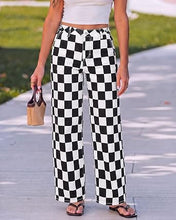 luvamia Checkered Pants Women High Rise Cinch-Waist Stretchy Wide Leg Jeans Adjustable Waist, Patterned Pants for Women, Baggy Jeans Y2K, Checkerboard Print, Alternative Clothes