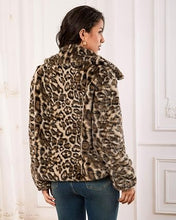 luvamia Women's Leopard Print Faux Fur Jackets Fluffy Furry Winter Coats Cheetah Animal Print Jackets, Oversized, Lapel, Snap Button, Inner Lining, Furry Winter Coats with Pockets, Western Outfits