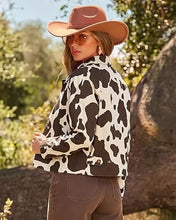luvamia Faux Suede Cow Print Fall Jackets For Women Cropped Jacket Shacket Faux Leather, Full Lining, Button Down Shackets For Women With Pockets, Oversized Fall Outerwear, Cowgirl Outfits For Women