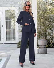 luvamia Pants Suits for Women Dressy 2 Piece Sets Business Casual Outfits Long Sleeve Collarless Blazers, Elastic Waist Wide Leg Pants, Adjustable Back Buckle‌, Professional Work Office Pantsuits