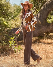 luvamia Faux Suede Cow Print Fall Jackets For Women Cropped Jacket Shacket Faux Leather, Full Lining, Button Down Shackets For Women With Pockets, Oversized Fall Outerwear, Cowgirl Outfits For Women
