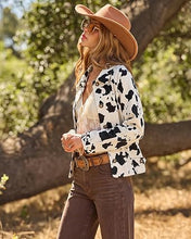 luvamia Faux Suede Cow Print Fall Jackets For Women Cropped Jacket Shacket Faux Leather, Full Lining, Button Down Shackets For Women With Pockets, Oversized Fall Outerwear, Cowgirl Outfits For Women