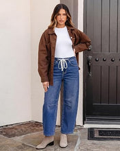 luvamia FleXclusive Barrel Jeans Women Trendy Baggy High Waisted Drawstring Denim Pants Barrel Wide Leg Pants, 27.5" Inseam, Baggy Jeans, Stretchy, Ankle Length, Drawstring Adjustable Waist, Casual Denim Outfits