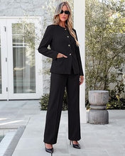 luvamia Pants Suits for Women Dressy 2 Piece Sets Business Casual Outfits Long Sleeve Collarless Blazers, Elastic Waist Wide Leg Pants, Adjustable Back Buckle‌, Professional Work Office Pantsuits