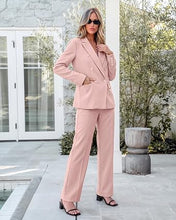 luvamia Pants Suits Women 2 Piece Double Breasted Business Casual Outfits Classic Notch Lapel, Wide Leg Pants, Structured Shoulders, Professional Dressy Pantsuit Set, Office Chic, 2026 Fall Fashion