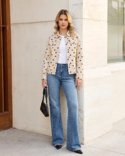 luvamia Jean Jacket Women Polka Dot Fall Stretch Denim Jacket With Pockets Classic Trucker Silhouette, Slightly Cropped Fit, Chest Flap Pockets, Button Front, Country Concert, Fall Outfits for Women