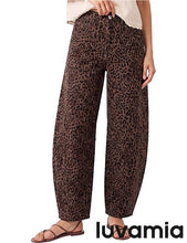 luvamia FleXcLusive Barrel Jeans Women High Waisted Baggy Leopard Cheetah Denim Pants Wide Leg Jeans for Women Trendy Stretchy, Ankle Length, Front Seam, Loose Fit, 27.5 Inch Inseam, Country Concert Outfits