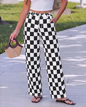 luvamia Checkered Pants Women High Rise Cinch-Waist Stretchy Wide Leg Jeans Adjustable Waist, Patterned Pants for Women, Baggy Jeans Y2K, Checkerboard Print, Alternative Clothes