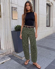 luvamia Barrel Jeans Women Deer Print High Waisted Patterned Denim Pants Knee Darts, 27.5" Inseam, Stretchy, Patterned Pants, Deer Fawn Print, Baggy Jeans Y2K, Speckled Dots, Concert Outfits Women