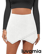 LUVAMIA Denim High Waisted Shorts Skort Stretch Asymmetrical Wrap Skirt
