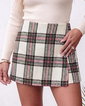 luvamia Plaid Skorts for Woman High Waist Mini Wrap Skort Skirt with Shorts Faux Wrap, Side Zipper, Elastic Waist Back, Trendy Plaid Pattern, Fall Skirts With Shorts Underneath, Asymmetrical Design