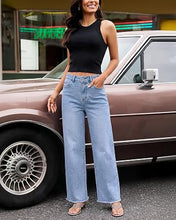 luvamia FleXclusive Wide Leg Jeans for Women High Waisted Stretchy Denim Pants Raw Hem Wide Leg Jeans, 90s Baggy Straight, High Rise, Stretch, 29.5 Inch Inseam, Button Front, Raw Hem, Western Outfit for Women