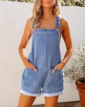 LUVAMIA Women's Denim Jumpsuit Overall Adjustable Sleeveless Stretch Short Romper Jean.
