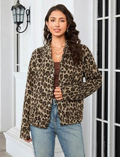 luvamia Women Leopard Print Bomber Jacket Oversized Wool Blend Fall Outfits Brushed, Cheetah, Animal Print Jackets, Stand Collar, Snap Button, Elastic Hem, Winter Coats with Pockets, Western Outfits