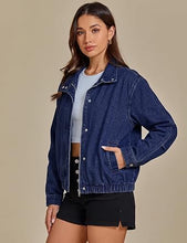 luvamia Jean Jacket Women Funnel Neck Zip Up Oversized Casual Denim Jackets Long Sleeve Short Jackets for Women, Elastic Hem Detail, Side Slant Pockets, Drop Shoulder, No Stretch, Western Fall Outfits