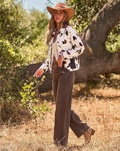 luvamia Faux Suede Cow Print Fall Jackets For Women Cropped Jacket Shacket Faux Leather, Full Lining, Button Down Shackets For Women With Pockets, Oversized Fall Outerwear, Cowgirl Outfits For Women