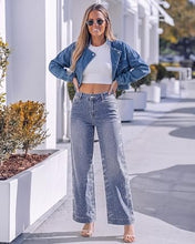 luvamia FleXclusive Wide Leg Rhinestone Jeans for Women High Waist Stretchy Denim Pants Sparkly Bling Jeans, Rhinestone Embellished, Baggy Straight Leg, 29.5" Inch Inseam, Trendy, Party, Night Out, Concert Outfits