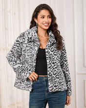 luvamia Women's Leopard Print Faux Fur Jackets Fluffy Furry Winter Coats Cheetah Animal Print Jackets, Oversized, Lapel, Snap Button, Inner Lining, Furry Winter Coats with Pockets, Western Outfits
