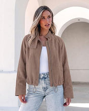 luvamia Faux Suede Jackets Women Oversized Cropped Funnel Neck Zip Up Coats Soft Faux Suede, Stand Collar, Loose Fit, Front Zipper, Modern Bomber Silhouette & Adjustable Hem, Fall Essential Outerwear