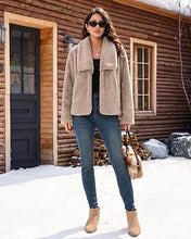 luvamia Faux Fur Jackets for Women Fall Coats Oversized Winter Outerwears Short Pile Surface, Side Pockets, Wide Lapel Collar, Dropped Shoulder, Fall Winter Layering, Snap Button Closure, Open Front