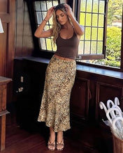 luvamia Women Satin Skirt Leopard Print Maxi Long Stretchy Elastic Skirts Cheetah Animal Print, Bias Cut Skirt, A-Line, High Waisted, Flowy Long Slip Skirts, Elastic Waistband, Fall Outfits for Women