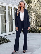 luvamia 2 Piece Sets for Women Blazer Pants Suits Business Casual Outfits Long Sleeve Belted Double Breasted Blazer, Elastic High Waisted Flared Pants, Dressy Pantsuits, Work Outfits for Women Office