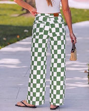 luvamia Checkered Pants Women High Rise Cinch-Waist Stretchy Wide Leg Jeans Adjustable Waist, Patterned Pants for Women, Baggy Jeans Y2K, Checkerboard Print, Alternative Clothes